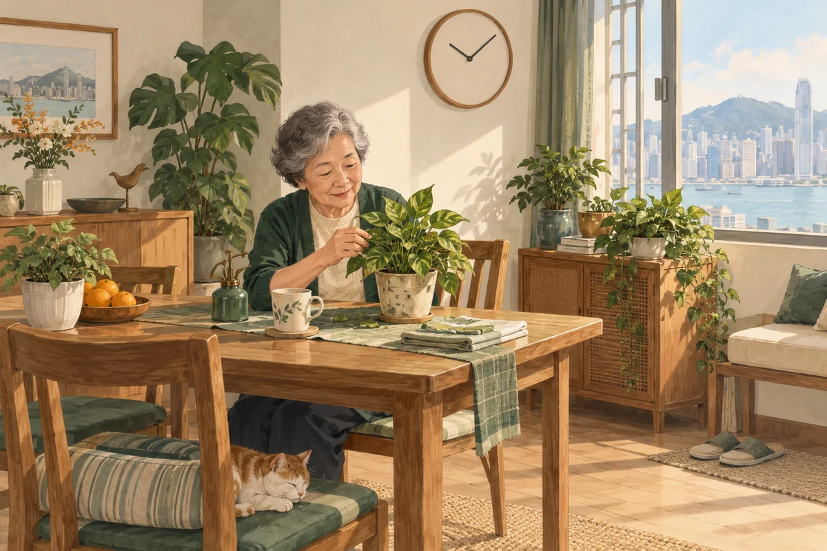 熟悉家居中以簡單物件維持日常節奏的情境插畫